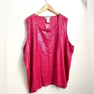 Ulla Popken Pink Sequin Beaded Tank Top